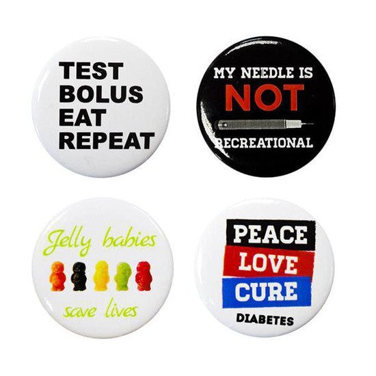 Diabetes Awareness Button Pin Badge Pack for Insulin Users (4 Badges) - Diabetes.co.uk