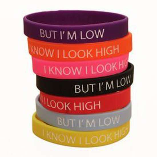 I Know I Look High, But I'm Low Wristband Colour Pack (all 7 Colours) - Diabetes.co.uk