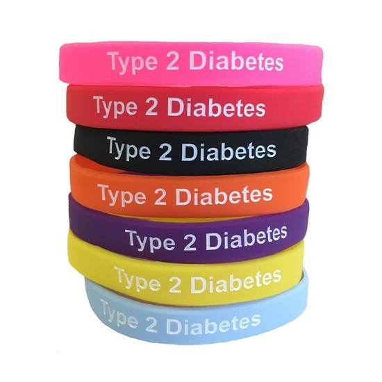 XL Type 2 Diabetes Silicone Wristband (7 colours) - Diabetes.co.uk